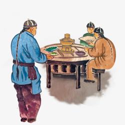 清朝人物国画风格人物吃火锅高清图片