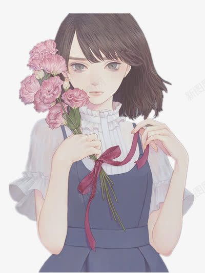 拿着康乃馨花束的女生png免抠素材_88icon https://88icon.com 头像 插画 文艺 暗色调 花的种类