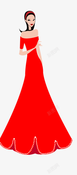 礼服插图卡通红色晚礼服时尚女人高清图片