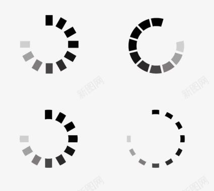 失败四个黑白加载圆圈图标图标