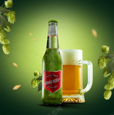 啤酒啤酒瓶啤酒杯啤酒花背景图背景