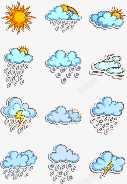 天气预报标志卡通手绘气象标志图标高清图片