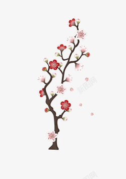古代桃花树枝粉色图案素材