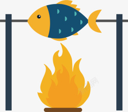 野餐食品带篝火的烤鱼矢量图高清图片