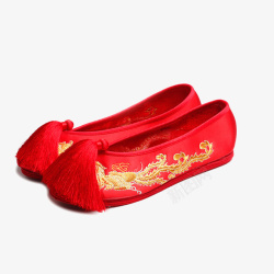 红色浅口鞋大红凤凰刺绣布鞋高清图片