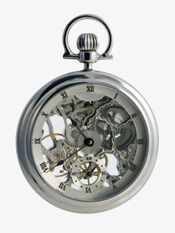 银色发亮可见内部零件的老式时钟素材