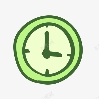 线稿绿色手绘线稿时间钟表元素矢量图图标图标