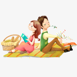 野餐卡通秋游秋季野餐的情侣高清图片