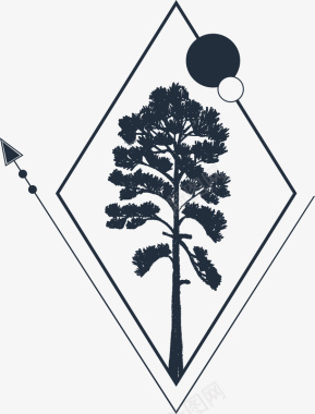 边框欧美风格树木黑白花臂图案矢量图图标图标