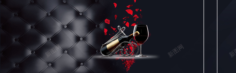 红酒商务黑色bannerpsd设计背景_88icon https://88icon.com 几何 商务 时尚 漂浮 玫瑰 红酒 线条 酒杯 酒架 黑色