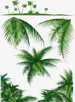 手绘绿色椰树叶片素材