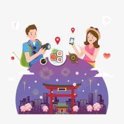 情侣日本旅游插画素材