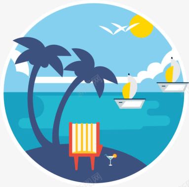 蓝天海洋夏日海滩度假icon图标图标
