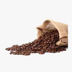 麻袋装咖啡豆倒一堆咖啡豆高清图片