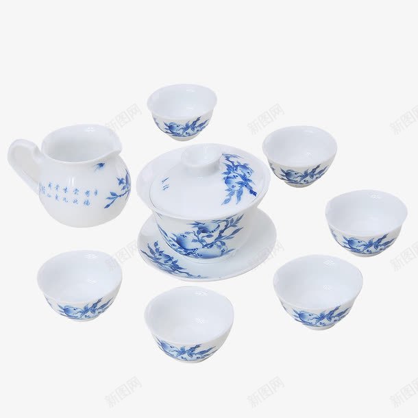 青花瓷整套茶具白色png免抠素材_88icon https://88icon.com 产品实物 茶具 青花瓷