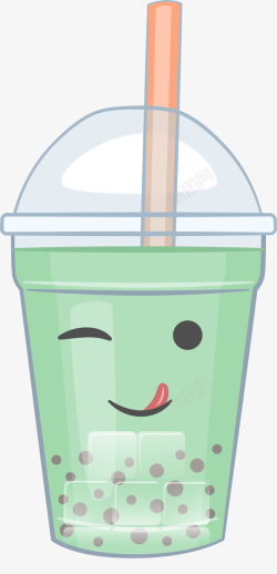 绿色卡通奶茶饮料素材