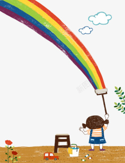 画彩虹的小姑娘素材