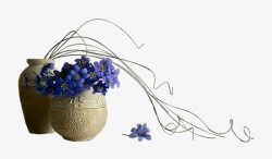 蓝色花卉陶土花瓶素材