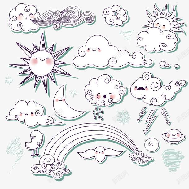 卡通手绘天气云朵png免抠素材_88icon https://88icon.com 云朵 天气 太阳 春雨 白色