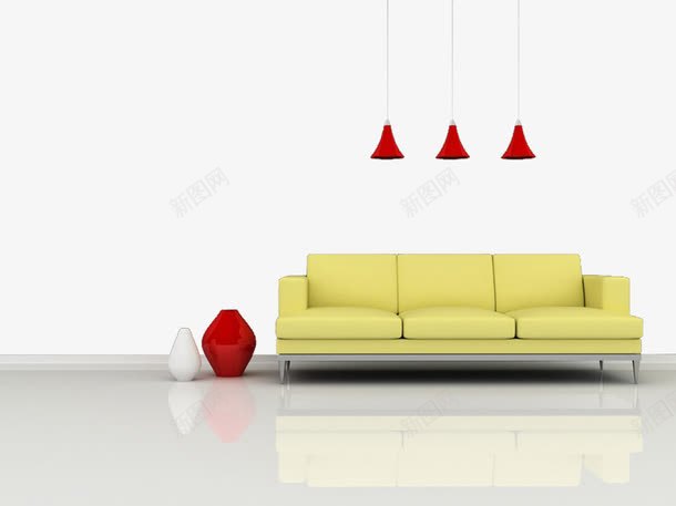 现代简洁装饰png免抠素材_88icon https://88icon.com 创意 地板 沙发 红灯