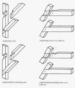 黑白手绘图卯榫结构素材