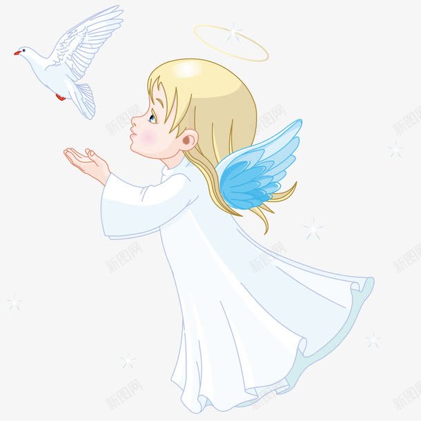 卡通白鸽与带光环的白衣天使png免抠素材_88icon https://88icon.com 光环 卡通 白衣天使 白鸽