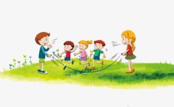 卡通儿童草地上跳绳素材