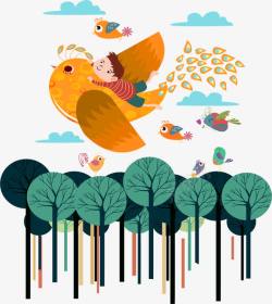 童话王国飞越森林的的大鸟高清图片
