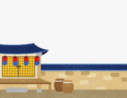 手绘韩式建筑院墙素材