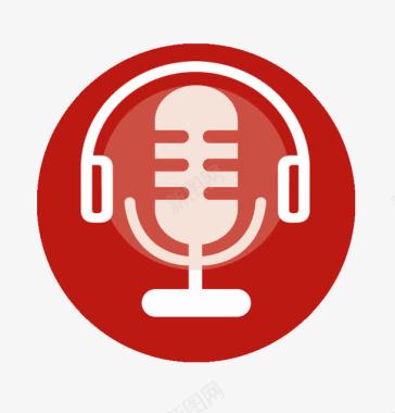 泼墨式红色耳机麦克音乐电台logo图标图标