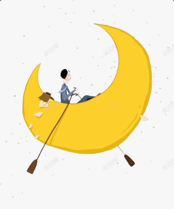 中秋png免抠素材_88icon https://88icon.com 卡通 帆船 手绘 月牙 男孩