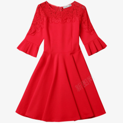 小香风性感红色连衣裙素材
