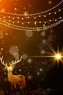 唯美梦幻圣诞新年金色驯鹿海报背景