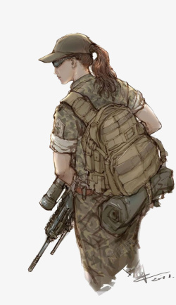 女子兵戴墨镜穿迷彩服的女兵高清图片
