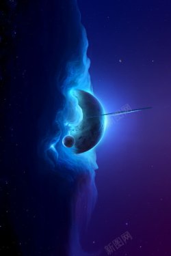 夜空下的蓝色星球海报背景素材