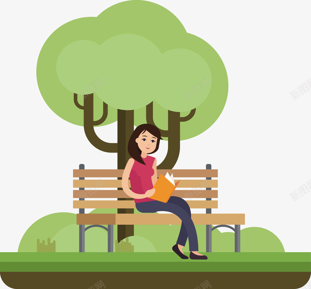 坐在椅子上看书的女士矢量图eps免抠素材_88icon https://88icon.com 公园 公园椅子 椅子 椅子PNG 看书 矢量看书 矢量图
