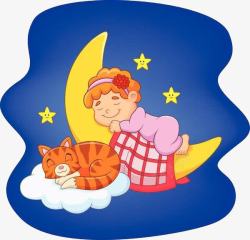 小孩熟睡在月亮上睡觉的小孩高清图片