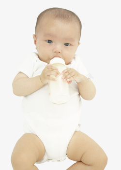 跪着喝奶的小孩子可爱小宝宝抱着奶瓶喝奶高清图片