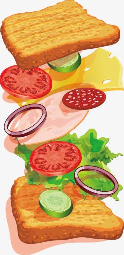 三明治面包片手绘蔬菜三明治高清图片