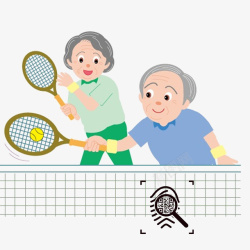 打网球运动卡通打网球的老年人高清图片