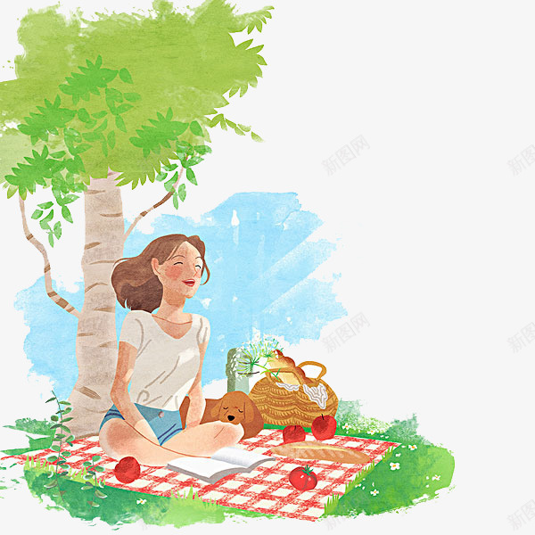 坐在树下看书的女孩png免抠素材_88icon https://88icon.com 女孩 小狗 彩绘 树下读书 树木 水墨 看书 苹果 草地