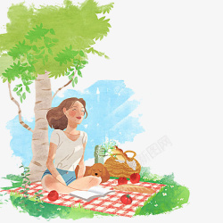 草地看书坐在树下看书的女孩高清图片