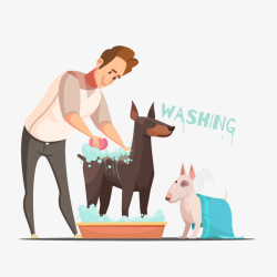 狗狗洗澡卡通图案素材