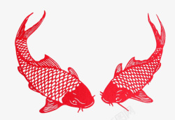 水墨红色鲤鱼绘画素材