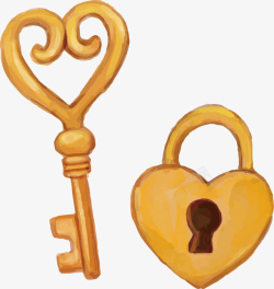 水彩手绘爱情钥匙锁矢量图素材