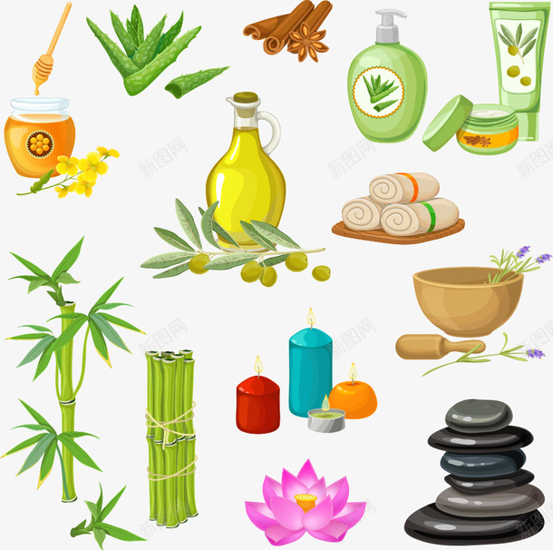 橄榄油和SPA用品png免抠素材_88icon https://88icon.com SPA用品 橄榄油 毛巾 石头 竹子 蜂蜜