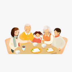 围桌吃饭卡通一家人围桌吃饭高清图片