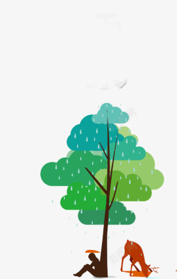卡通树雨水元素素材