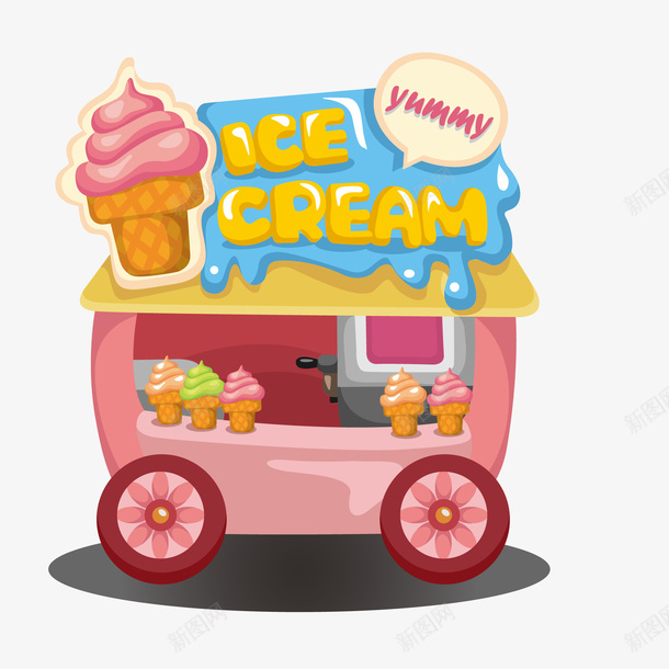 冰淇淋售卖车矢量图ai免抠素材_88icon https://88icon.com 冰淇淋 卡通 售卖车 流动餐车 食物设计 矢量图