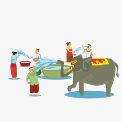 泰国泼水节卡通人物大象矢量图素材